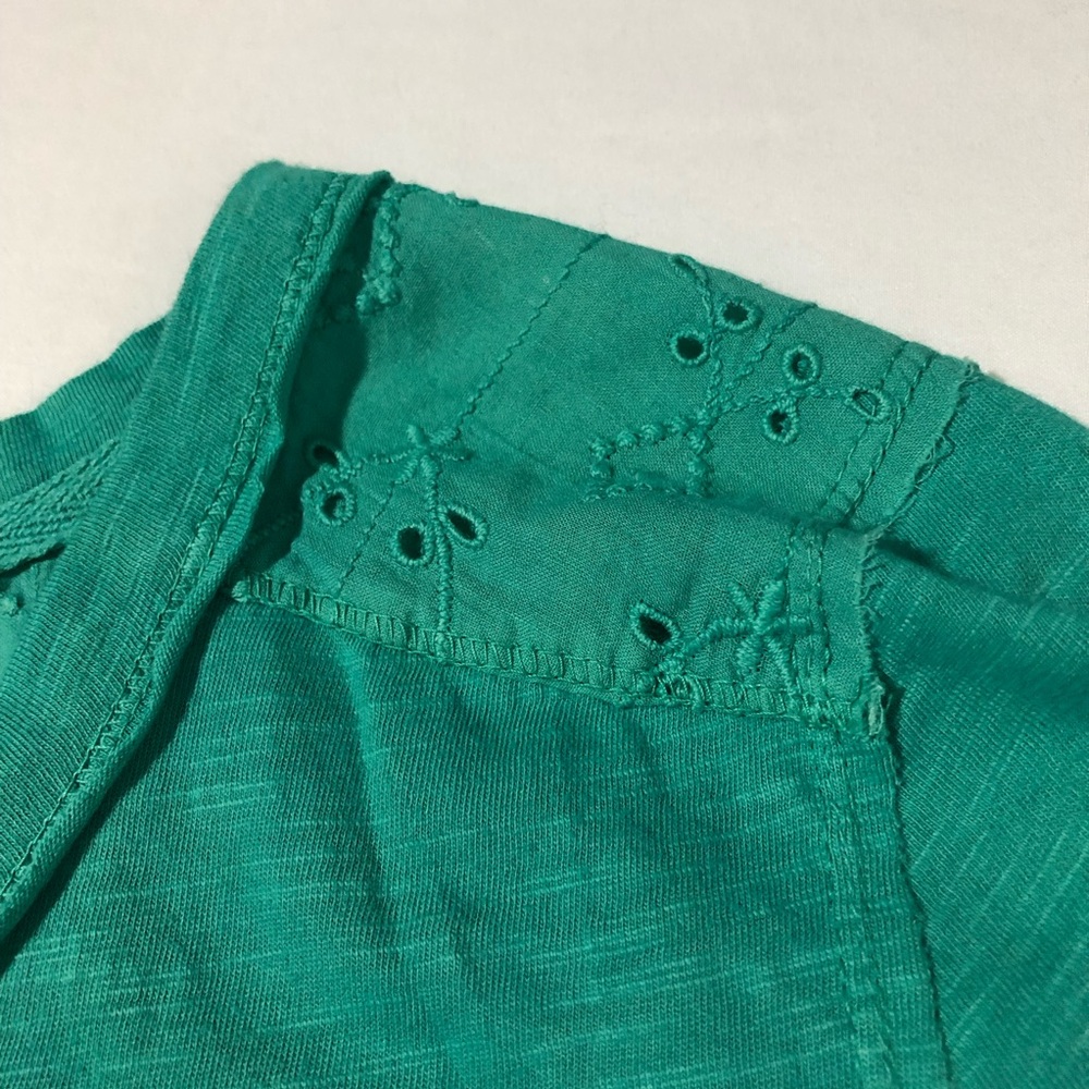 Sundance cotton Henley tshirt blue embroidery pointelle shoulder turquoise sz S - Picture 10 of 13